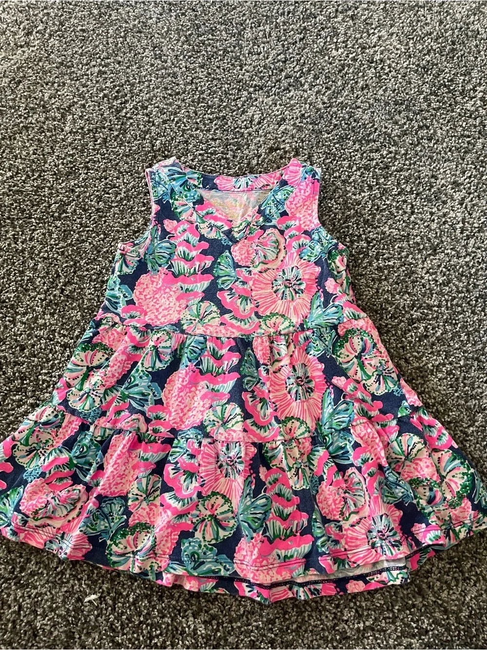 Lilly Pulitzer Floral Pink and Blue coastal beach Kids summer dress XS 2-3